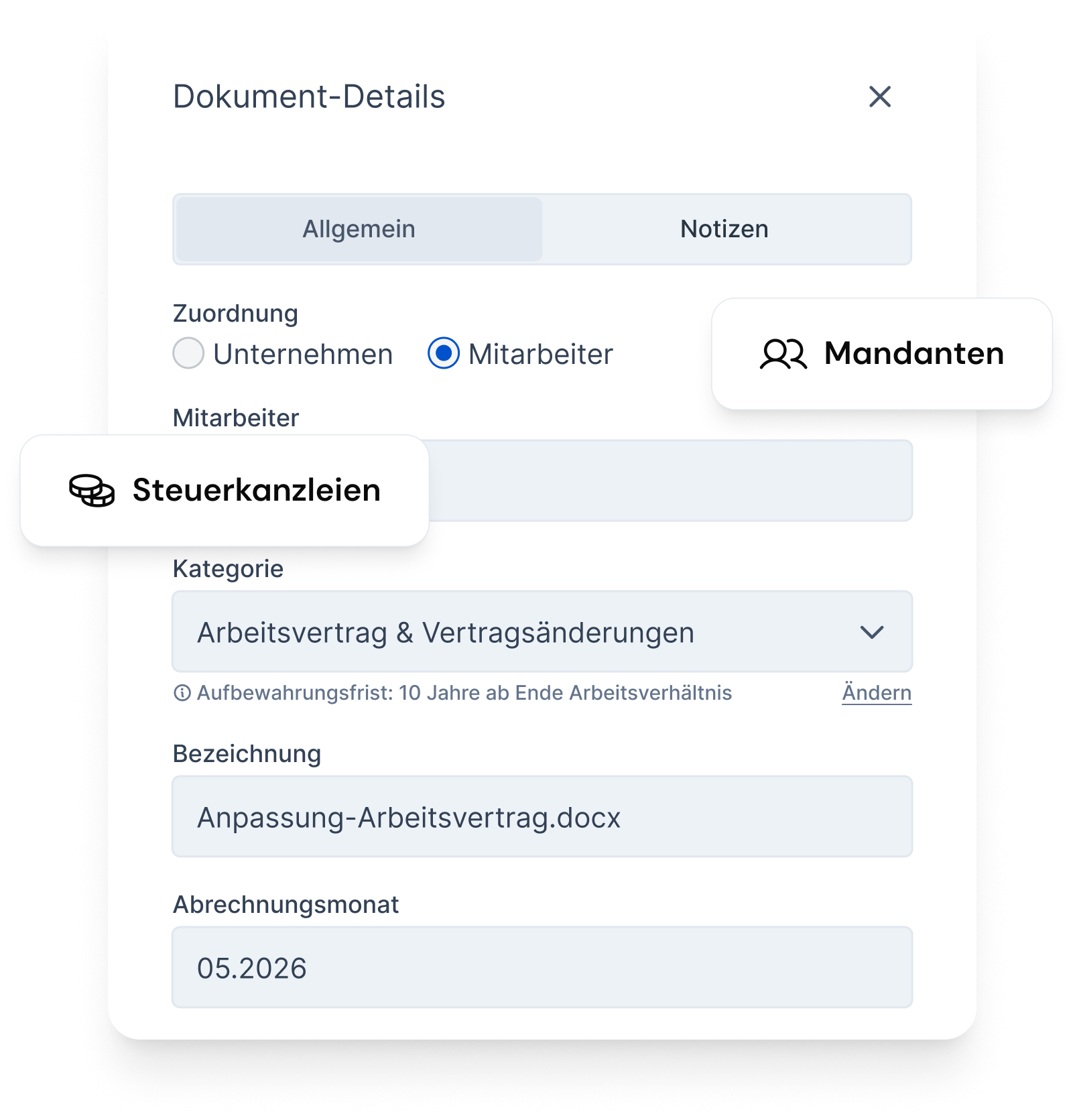 Screenshot der Fastdocs Mitarbeiterakte.